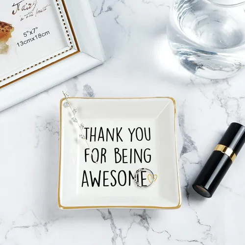 Vista 2 de Homlouue Regalos de agradecimiento para mujeres, plato de anillo de agradecimiento inspirador para empleados, compañeros de trabajo, amigos