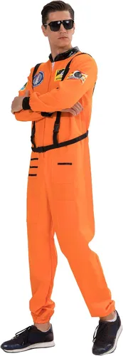 Vista 3 de EraSpooky Disfraz de astronauta para hombre, disfraz de Halloween para adultos, tallas XS-XL, para fiesta de disfraces y cosplay, color naranja