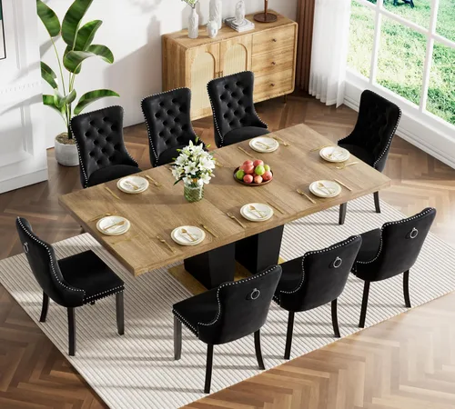 Vista 12 de Juego de mesa de comedor extensible marrón de 63 a 78.74 pulgadas para 4, juego de mesa de comedor de 5 piezas con 4 sillas, mesa de cocina