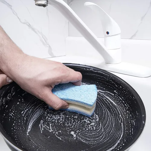 Vista 4 de Esponja exfoliante antiarañazos con un agarre cómodo, esponja de cocina resistente de doble cara, esponja de celulosa, sin arañazos, con juego