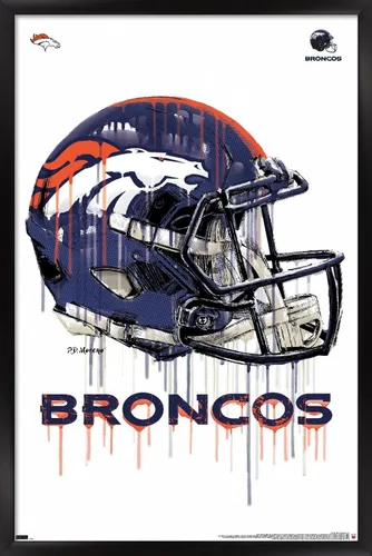 Vista 8 de NFL Denver Broncos - Póster de pared con casco de goteo 20, 22.4 pulgadas de largo x 14.7 pulgadas, versión enmarcada de madera de granero