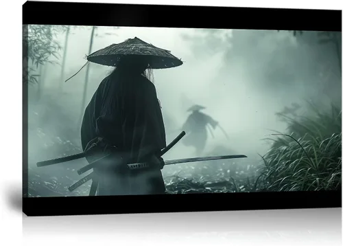 Vista 13 de Arte de pared de samurái japonés para sala de estar y dormitorio, impresiones en lienzo japonesas, póster samurái, arte enmarcado listo para colgar