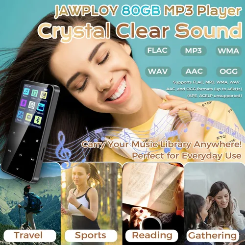 Vista 2 de Reproductor MP3 de 80 GB con Bluetooth Reproductor de música portátil de alta fidelidad con altavoz HD, sonido sin pérdidas, radio FM, grabadora