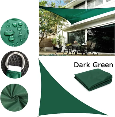 Vista 7 de Toldo triangular verde con bloqueo UV, impermeable, para patio, jardín, exterior, patio, 6.56 x 6.56 x 6.56 pies x 6.56 pies
