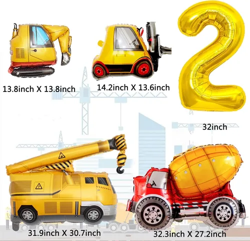 Vista 3 de Suministros de Cumpleaños de Construcción para Niños de 2 Años - Kit de Guirnalda de Globos para Decoraciones de Fiesta de Cuarentena