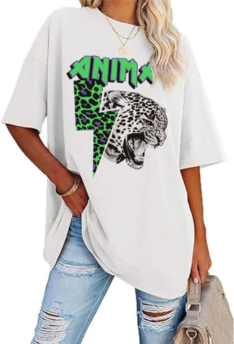 Vista 37 de Aoang Camisetas gráficas de gran tamaño para mujer, cuello redondo, manga corta, blusa
