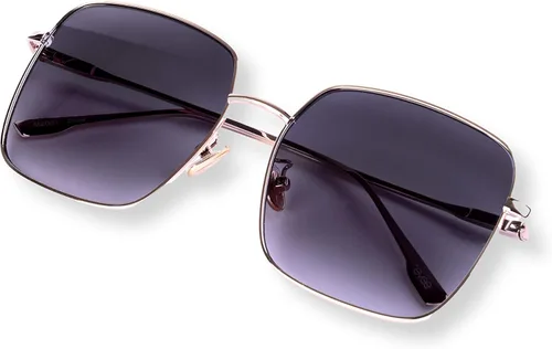 Vista 3 de EVEE Gafas de sol cuadradas de gran tamaño para mujer con lentes planos y marco de metal - (Kelly)