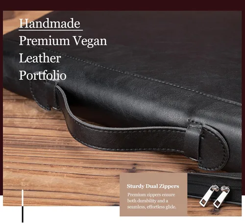 Vista 6 de Carpeta de 3 anillos de cuero vegano con portapapeles, mango oculto, 8.5 x 11 pulgadas con cremallera, organizador de negocios, folio ejecutivo Negro