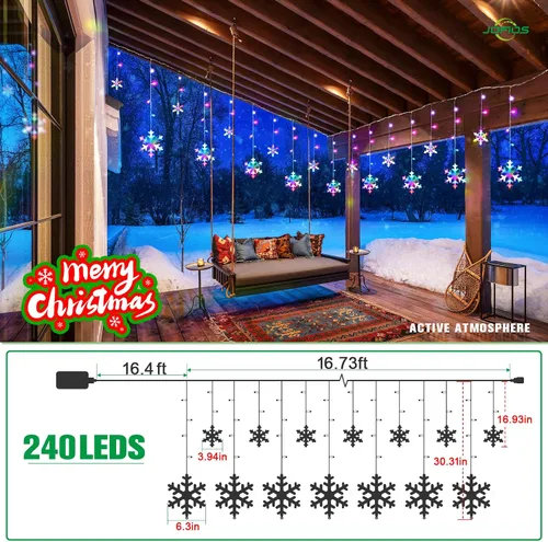 Vista 2 de JOFIOS Luces de Copo de Nieve de Navidad para Exteriores, 16.73 pies Luces LED de Carámbanos de Navidad para Exteriores con 20 Gotas, Luces