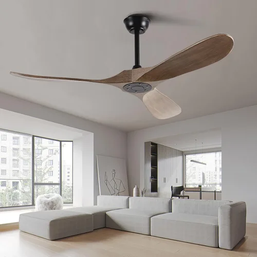 Vista 8 de Ventiladores de techo de 52 pulgadas sin luces, ventilador de techo de madera maciza sin luz con control remoto motor CC para interiores y Gris
