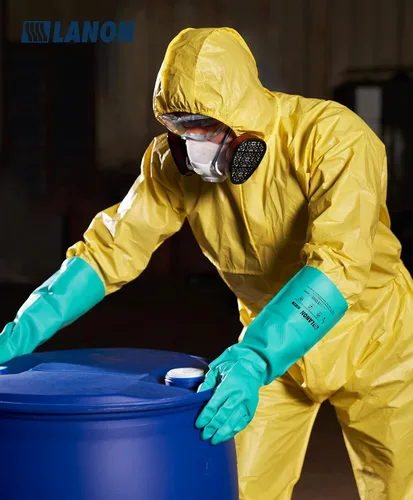 Vista 6 de LANON Guantes de Nitrilo Resistentes a Productos Químicos, Guantes de Trabajo de Seguridad Reutilizables de Servicio Pesado, Protección contra