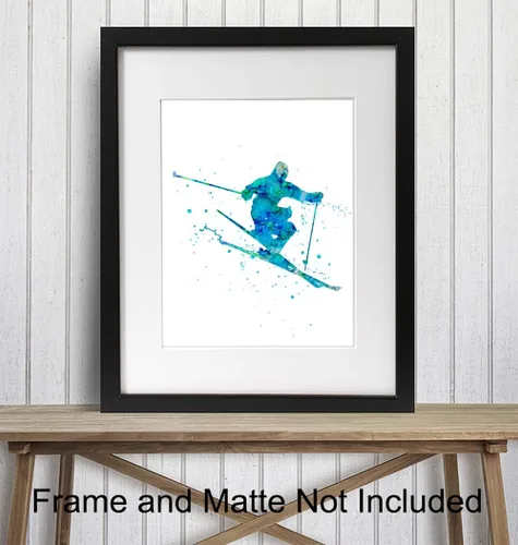 Vista 2 de Impresión artística de pared de acuarela de esquí, foto sin marco de 8 x 10 pulgadas, gran regalo para esquiadores y snowboarders, decoración