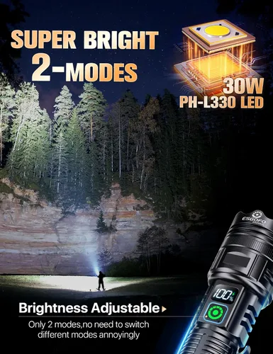 Vista 2 de Esgofo Linternas recargables de alto lúmenes 10000 2 modos alto/bajo, linterna LED magnética superbrillante de larga distancia 3280 pies, potente