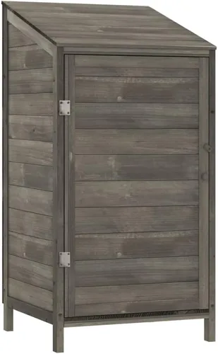 Vista 2 de Cobertizo de almacenamiento de madera para jardín, gabinete de almacenamiento de abeto de madera maciza, cobertizo de herramientas de madera