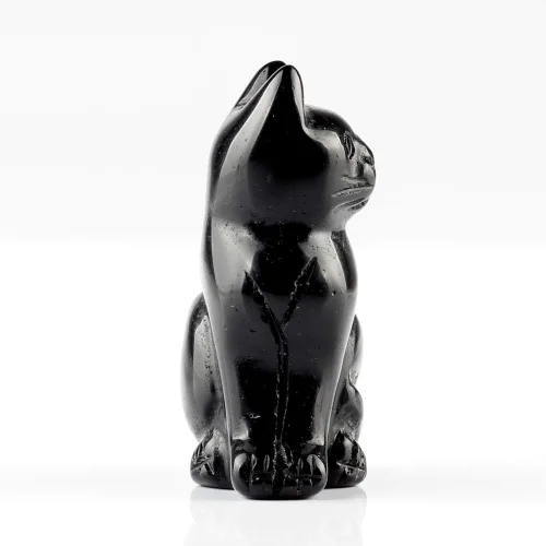 Vista 3 de Estatua grande de obsidiana negra de 2.0 pulgadas para gato, Feng Shui, manualidades, tallado, tallado, curación, reiki (obsidiana negra)