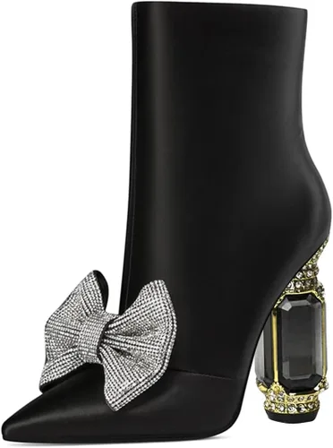 Vista 142 de FSJ Botas de tacón alto con punta puntiaguda para mujer, con tacón alto, con cremallera lateral brillante, estilo casual, para uso diario, zapatos