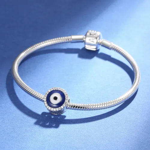 Vista 5 de Abalorios de plata de ley 925 para pulsera y joyería de la suerte, abalorios de Hamsa de Fátima, abalorios europeos compatibles con el mal de ojo