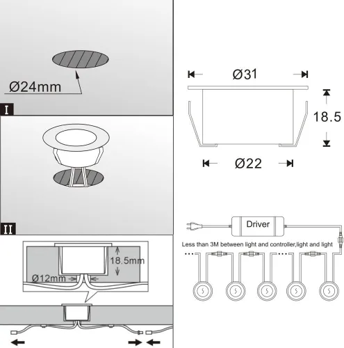 Vista 5 de Luz LED de bajo voltaje para terraza, impermeable, para exteriores, jardín, patio, lámparas de decoración empotradas, escaleras, paisajes, caminos