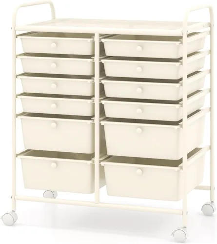 Vista 32 de COSTWAY Carrito de almacenamiento rodante con 4 cajones, carrito de almacenamiento de plástico y organizador con 4 cajones extraíbles, carrito
