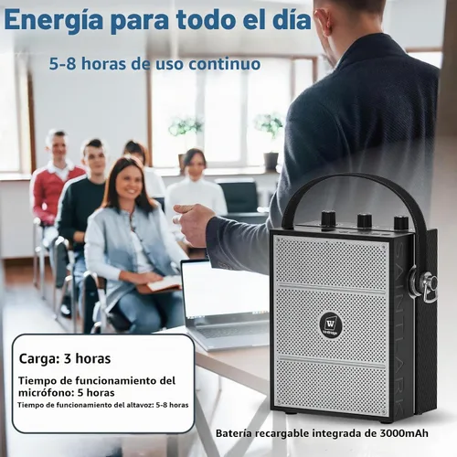 Vista 7 de Amplificador de voz, sistema PA portátil con micrófono de diadema inalámbrico y altavoz, micrófono portátil Bluetooth de 40W y altavoz