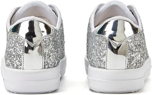 Vista 3 de UBWDU Zapatillas brillantes con diamantes de imitación para mujer, zapatos de lentejuelas brillantes para caminar de ocio y ocio para amantes
