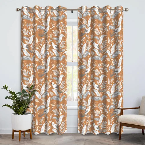 Vista 15 de Cortinas opacas bohemias para dormitorio, cortinas modernas de mediados de siglo color azul, cortinas térmicas con ojales para oscurecer