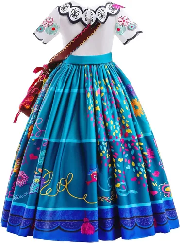 Vista 4 de Ainvliya Mirabel Dress Encanto for Kids Isabella Encanto Costume Halloween Cosplay Princess Dress Up With Bags Earrings