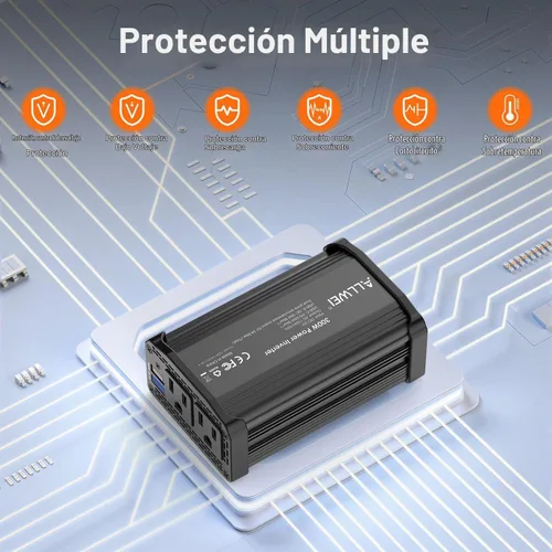 Vista 5 de ALLWEI - Inversor de corriente de 300 W, adaptador de toma de corriente con enchufe para coche, CC 12 V a CA 110 V, con cargador rápido USB-C PD
