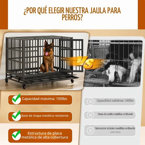 Vista 6 de Vongrasig Jaula para perros indestructible resistente de 38 pulgadas, a prueba de escape, con ruedas bloqueables, jaula para perros de doble puerta