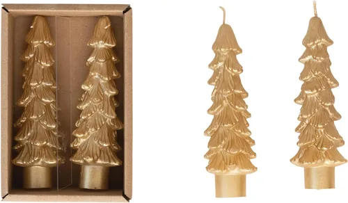 Vista 18 de Creative Co-Op Velas cónicas en forma de árbol sin perfume, ponche de huevo, juego de 2 en caja, 5 pulgadas Eggnog