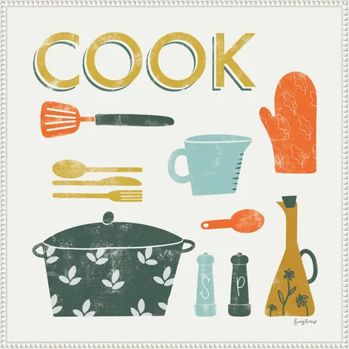 Vista 20 de Amanti Art Framed Canvas Wall Art 16x16 Retro Kitchen III Cook by Becky Thorns, Framed Wall Art Canvas, Cuisine Artwork, Traditional Decor, Small