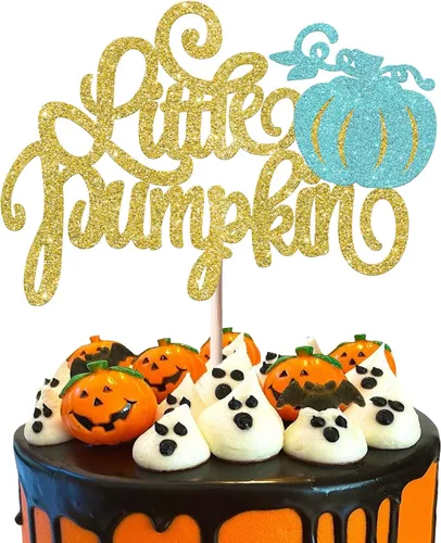 Vista 15 de Paquete de 24 adornos para cupcakes de calabaza para niños o niñas, con purpurina para revelación de género, calabaza, pies de bebé, para baby