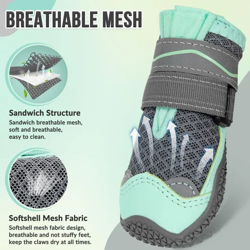 Vista 2 de SlowTon Zapatos para Perros para Perros Grandes, Pequeños y Medianos - Botas Transpirables para Perros para Pavimento Caliente de Verano, Protector
