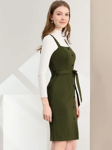 Vista 4 de Allegra K Vestido sin mangas con botones en la parte delantera para mujer
