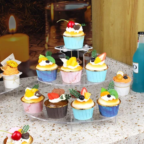 Vista 3 de Estante de exhibición de acrílico para figuras Amiibo Funko POP, organizador de perfumes y colonias, soporte para cupcakes de 3 niveles, soporte