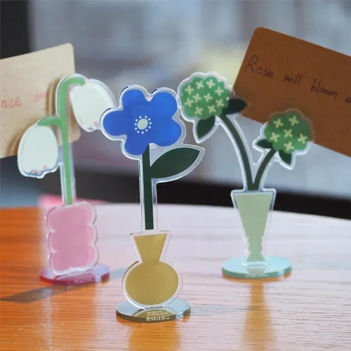 Vista 2 de 3 piezas de acrílico para escritorio, soporte de clip de flores, clip de exhibición de fotos de escritorio en casa, oficina, soporte para fotos