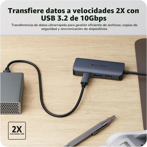 Vista 4 de HyperDrive Next Hub USB C de 4 Puertos para Mac, PC, Chromebook con HDMI 4K60Hz, 2 USB-A, Hub USB C 10Gbps, Puertos USB-C 10Gbps 100W de Entrega