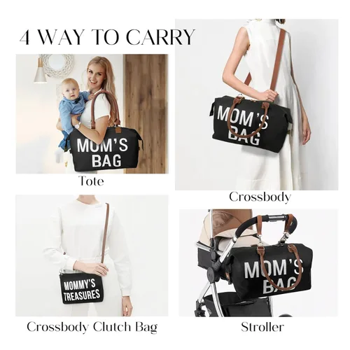 Vista 2 de printe Bolsa de pañales grande de 6 piezas con cambiador y 2 bolsas organizadas, bolsa de mamá para hospital con funda para chupete, correas, gancho