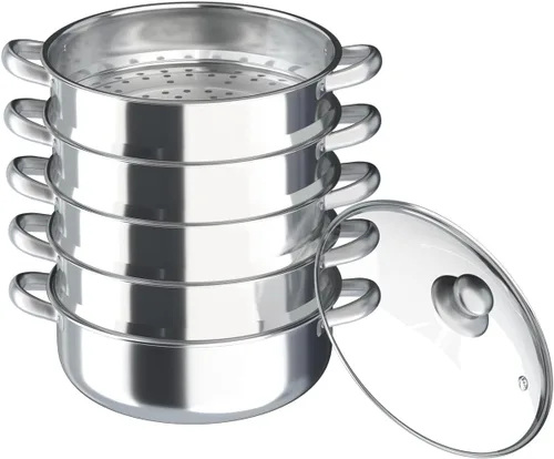 Vista 10 de 5-Tier Stainless Steel Steamer Meat Vegetable Cooking Steam Pot Kitchen Tool with Stackable Pan and Lid for Steaming Pasta Dumplings and Vegetables