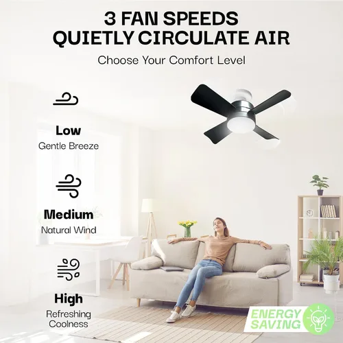 Vista 8 de Bell+Howell Socket Breeze Deluxe, Small Ceiling Fan with LED Light and Remote, Adjustable Speeds and Brightness, Light Socket Fan for Bedroom Negro