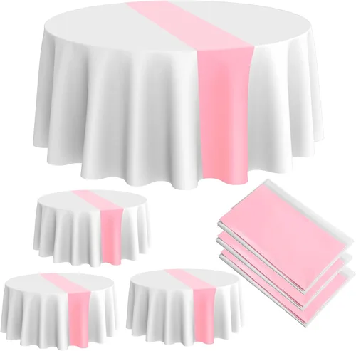 Vista 10 de Remagr Mantel redondo de plástico de 84 pulgadas, desechables, para Navidad, boda, cumpleaños, decoración de jubilación (blanco, negro)