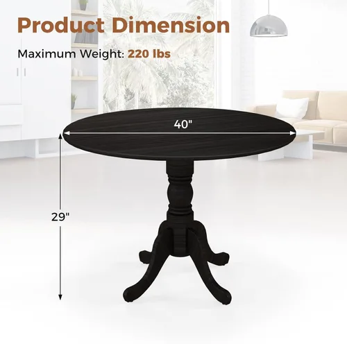 Vista 3 de Mesa de comedor redonda para 4, mesa de cocina rústica con mesa de 40 pulgadas, patas curvadas de caballete, mesa de tulipán de madera de goma, mesa