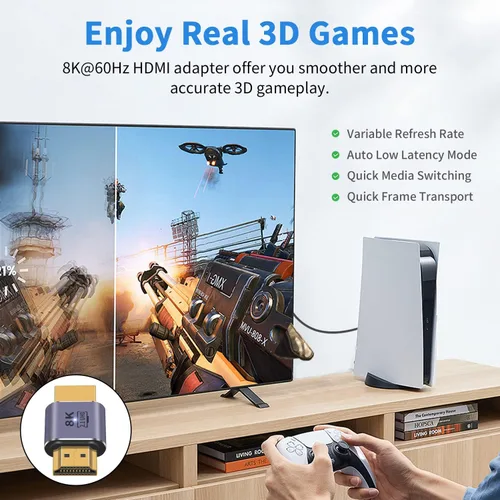 Vista 5 de Poyiccot Adaptador HDMI macho a macho 8K, adaptador HDMI 2.1 48Gbps UHD HDMI extensor de conector con luz LED, soporta 8K @60Hz 4K @120Hz 1080P