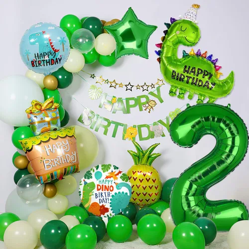 Vista 7 de 7 globos de dinosaurio, globos de aluminio de aluminio de tereftalato de polietileno con número de cumpleaños, suministros de fiesta de dinosaurio