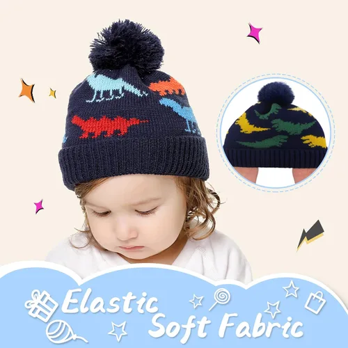 Vista 5 de Gorro de punto de invierno para bebé, forro polar, gorro grueso con pompón, gorro cálido para niños de 3 a 18 meses