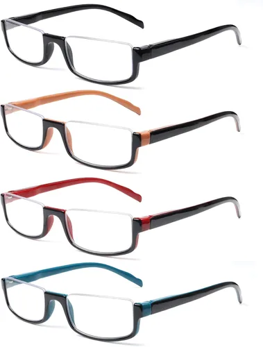 Vista 10 de Henotin 4 pares de anteojos de lectura para mujeres y hombres, lectores, marco de media luna, bloqueo de luz azul, lentes con bisagra de resorte