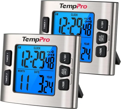 Vista 10 de ThermoPro TM02 - Temporizador digital de 24 horas con temporizadores de cocina duales para cocinar, cronómetros, reloj magnético con volumen