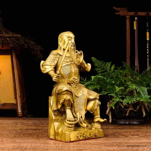 Vista 2 de Decoración estatua de cobre puro, escultura del emperador Zhenwu, decoraciones felices, colección de escritorio de estudio, manualidades