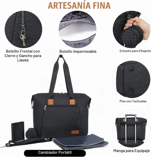 Vista 5 de LOVEVOOK Bolsa de pañales, bolsa de pañales para bebé, bolsa de pañales de viaje impermeable con cambiador