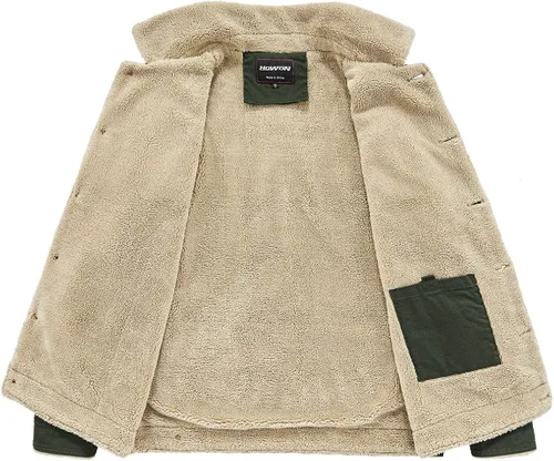 Vista 3 de How'on - Chaqueta estilo militar de algodón con forro para hombre, diseño con cuello y botones, prenda casual para invierno